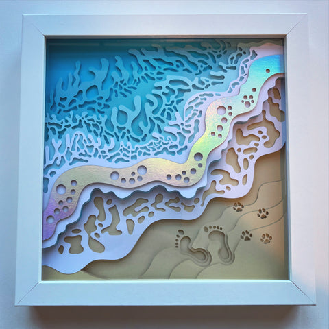Beach Waves and Paw Prints 3D Shadowbox