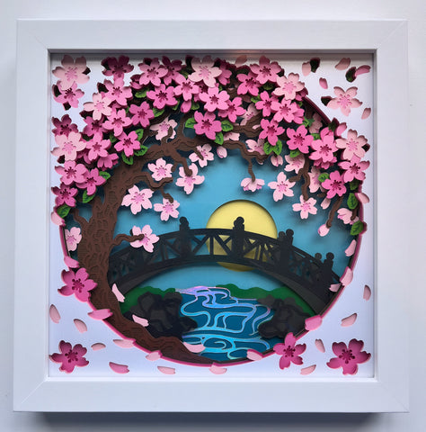 Cherry Blossom Landscape 3D Shadowbox