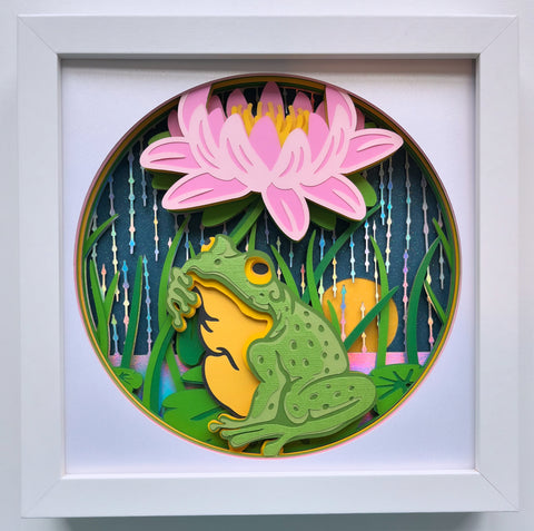 Frog under Lily Flower 3D Shadowbox