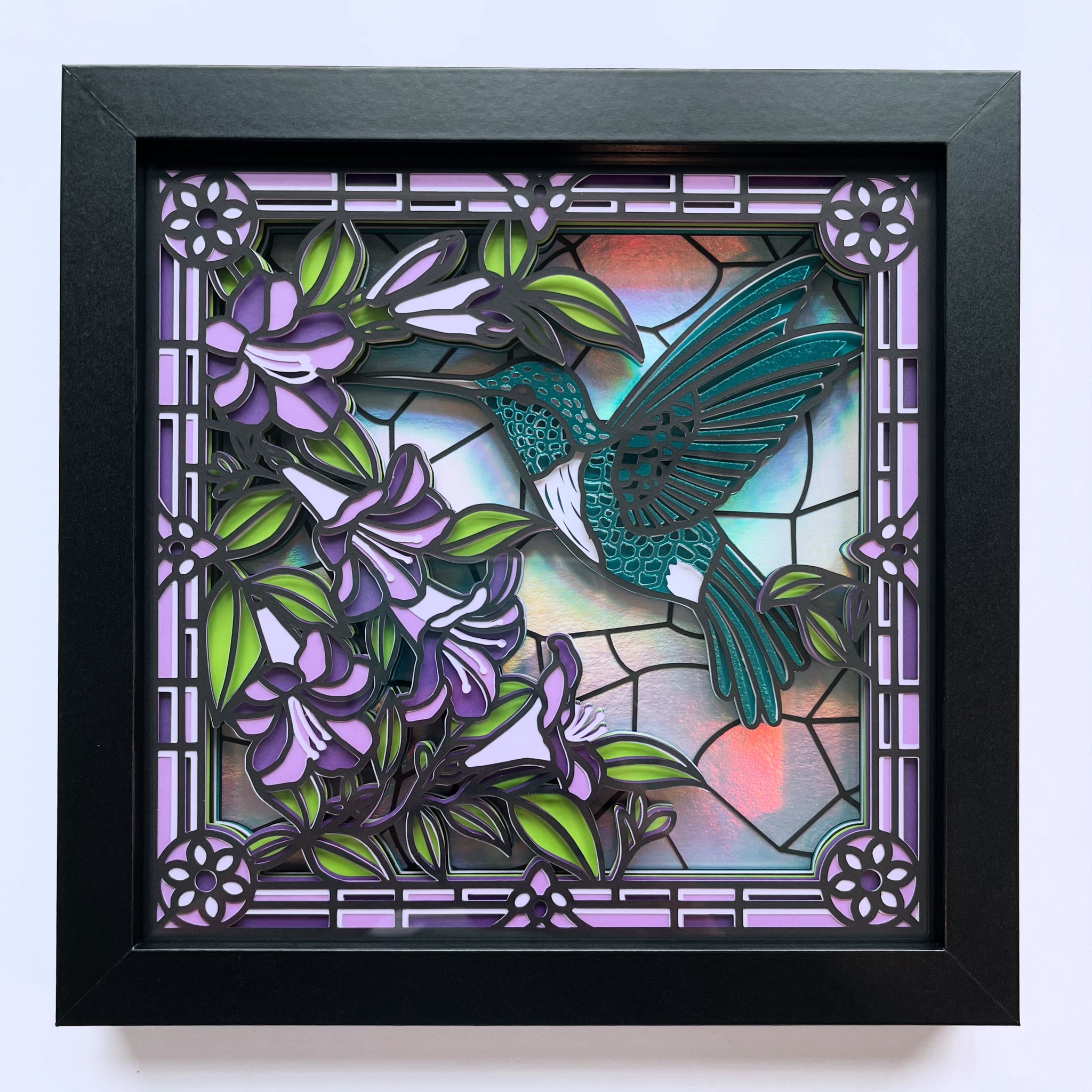 Stained Glass Hummingbird 3D Shadowbox