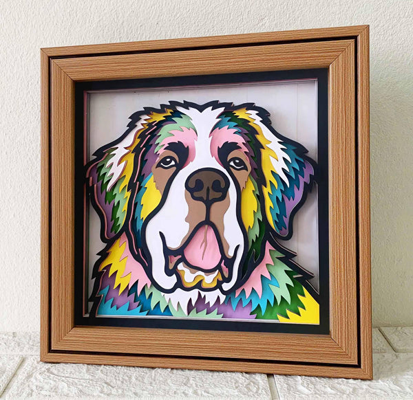 Dog Saint Bernard 3D Shadowbox - customizable
