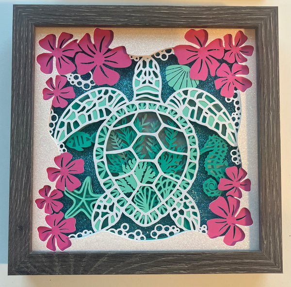 Turtle with Flowers 3D Shadowbox