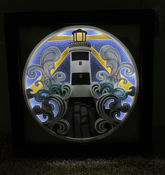 Lighthouse 3D Shadowbox with Plug-in Lights