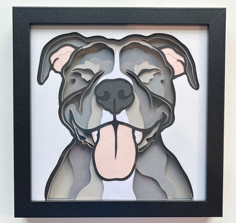 Dog Pitbull Smiling 3D Shadowbox - customizable