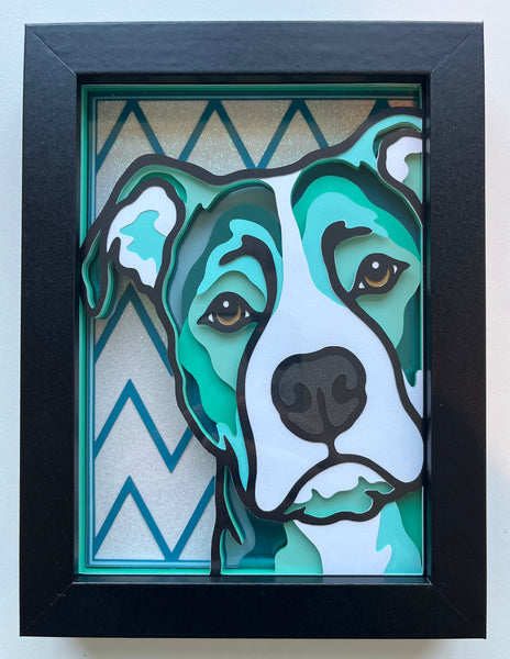 Dog Peeking Pitbull 3D Shadowbox - customizable