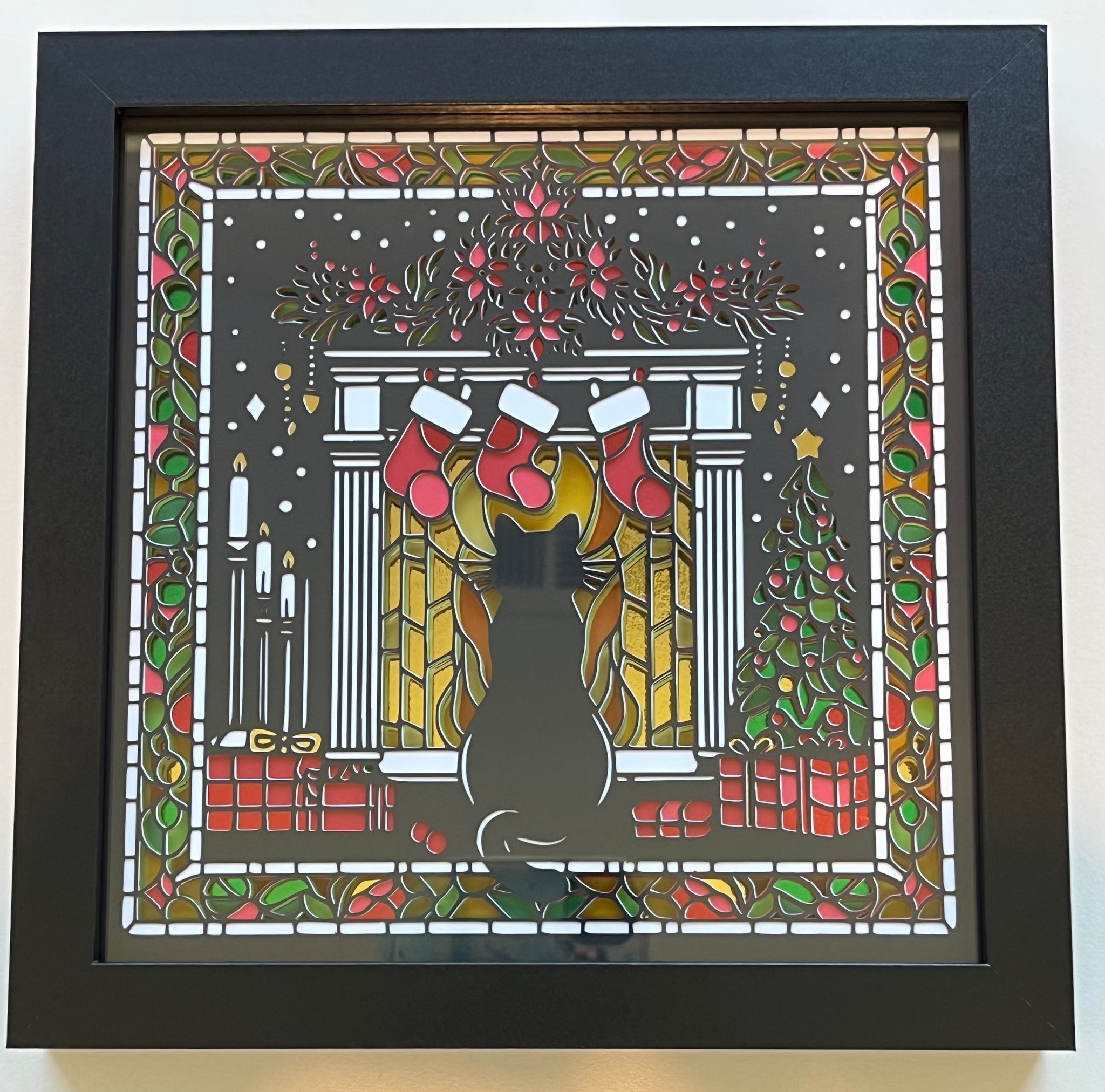 Christmas Mosaic Cat 3D Shadowbox