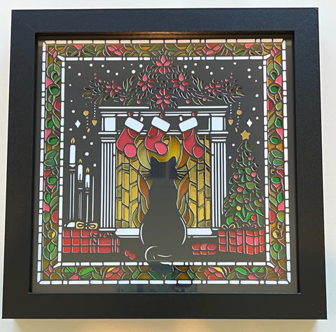 Christmas Mosaic Cat 3D Shadowbox