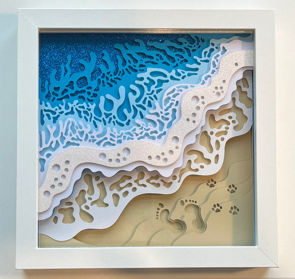 Beach Waves and Paw Prints 3D Shadowbox