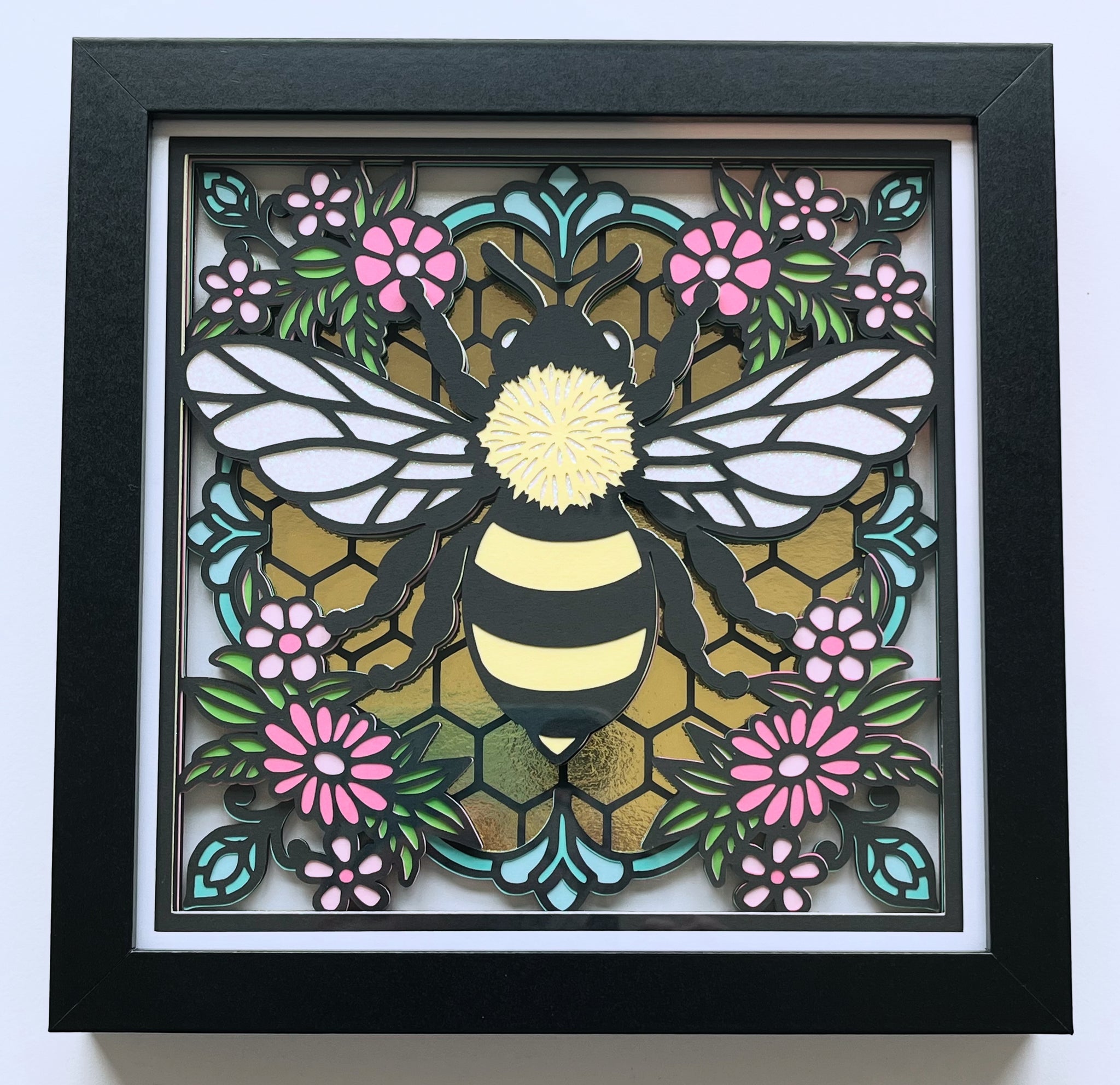 Stained Glass Bee 3D Shadowbox