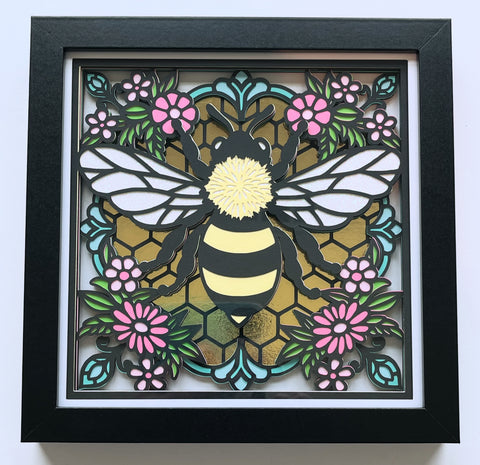 Stained Glass Bee 3D Shadowbox