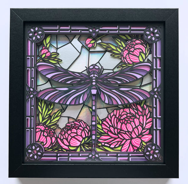 Stained Glass Dragonfly 3D Shadowbox