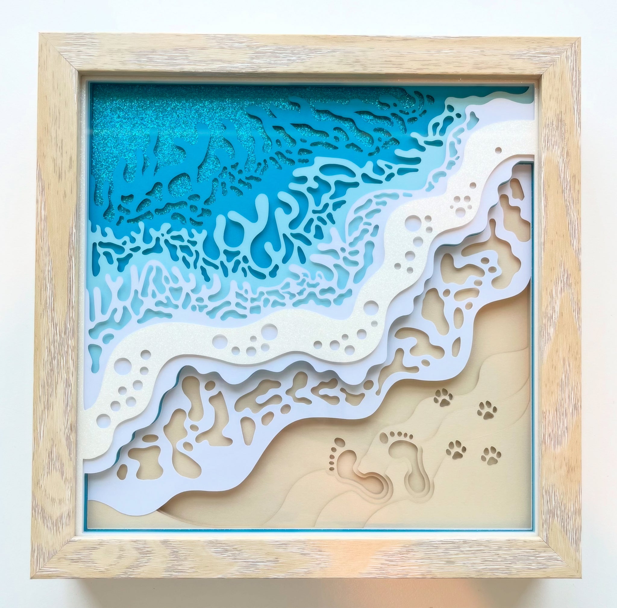9x9 Beach with Paw Prints 3D Shadowbox