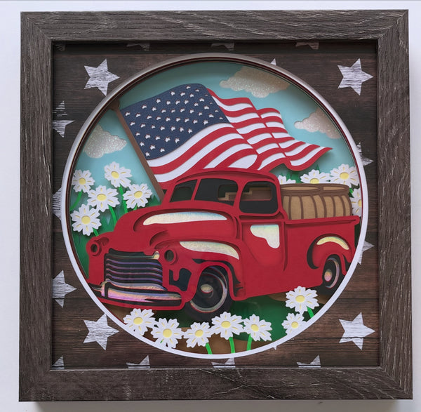 Flag Red Truck 3D Shadowbox