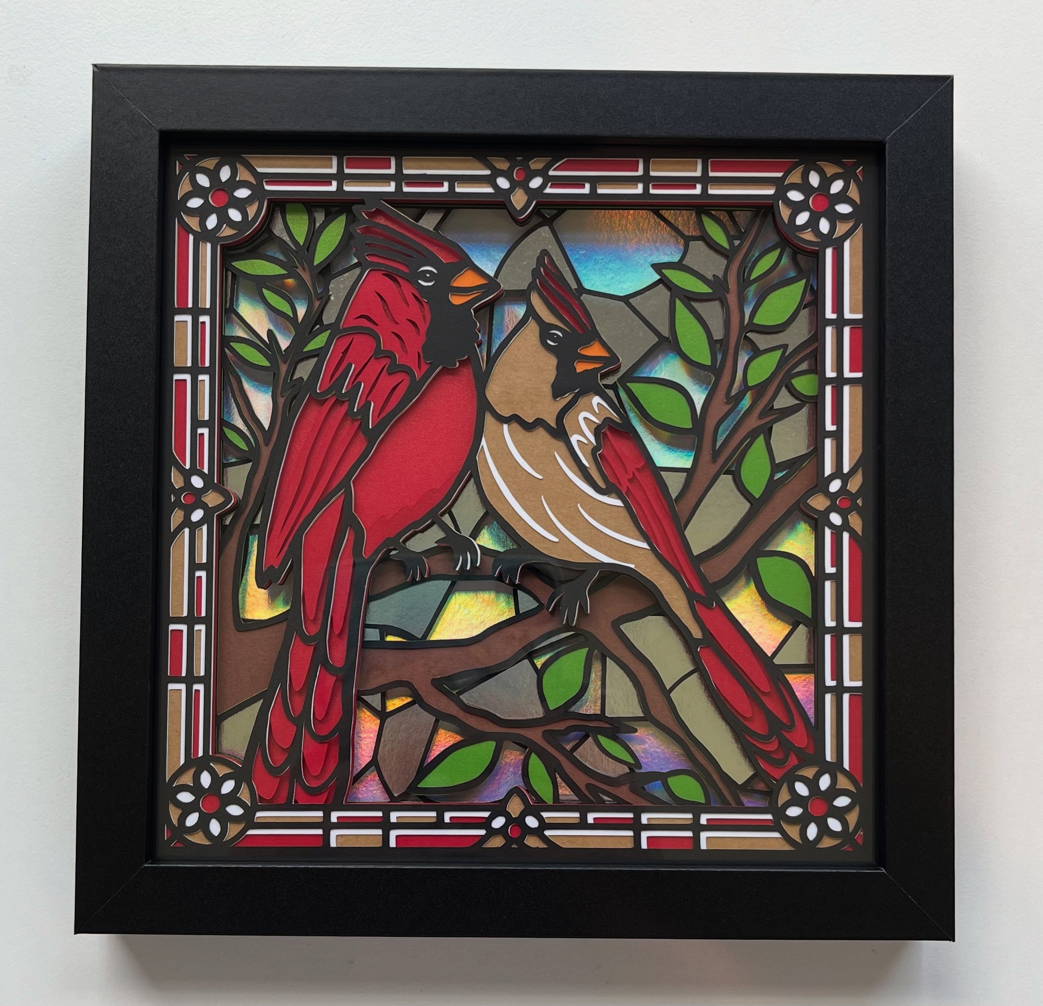 Stained Glass Cardinals 3D Shadowbox