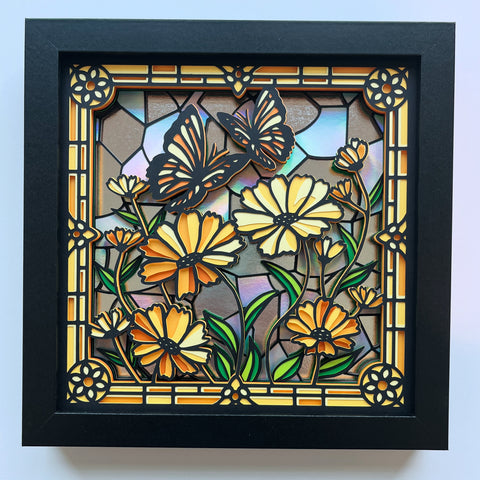 Stained Glass Butterflies 3D Shadowbox