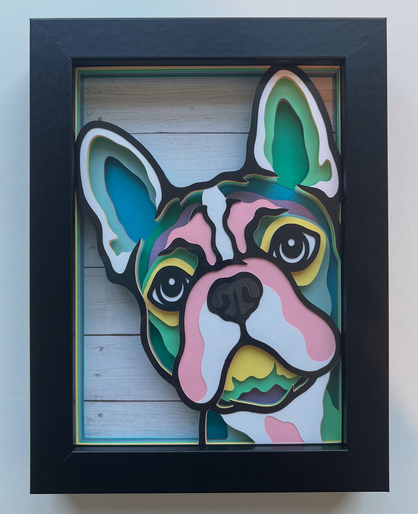 Dog Peeking Frenchie 3D Shadowbox - customizable