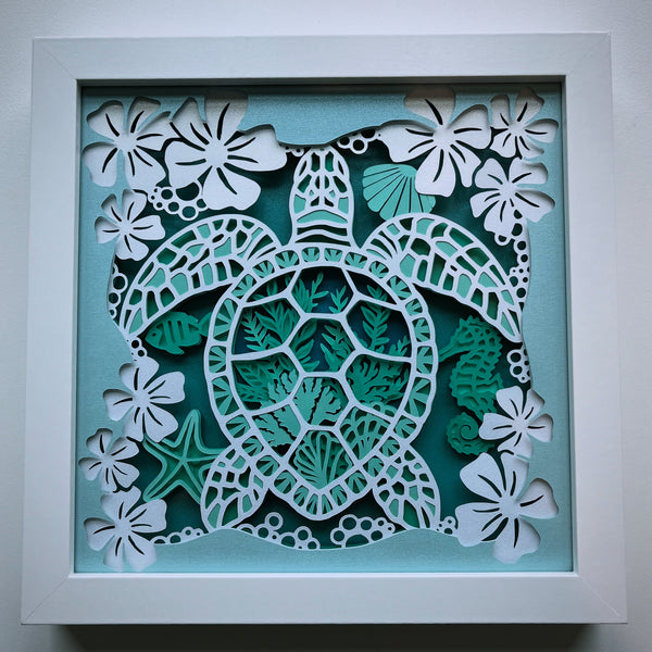 Turtle with Flowers 3D Shadowbox