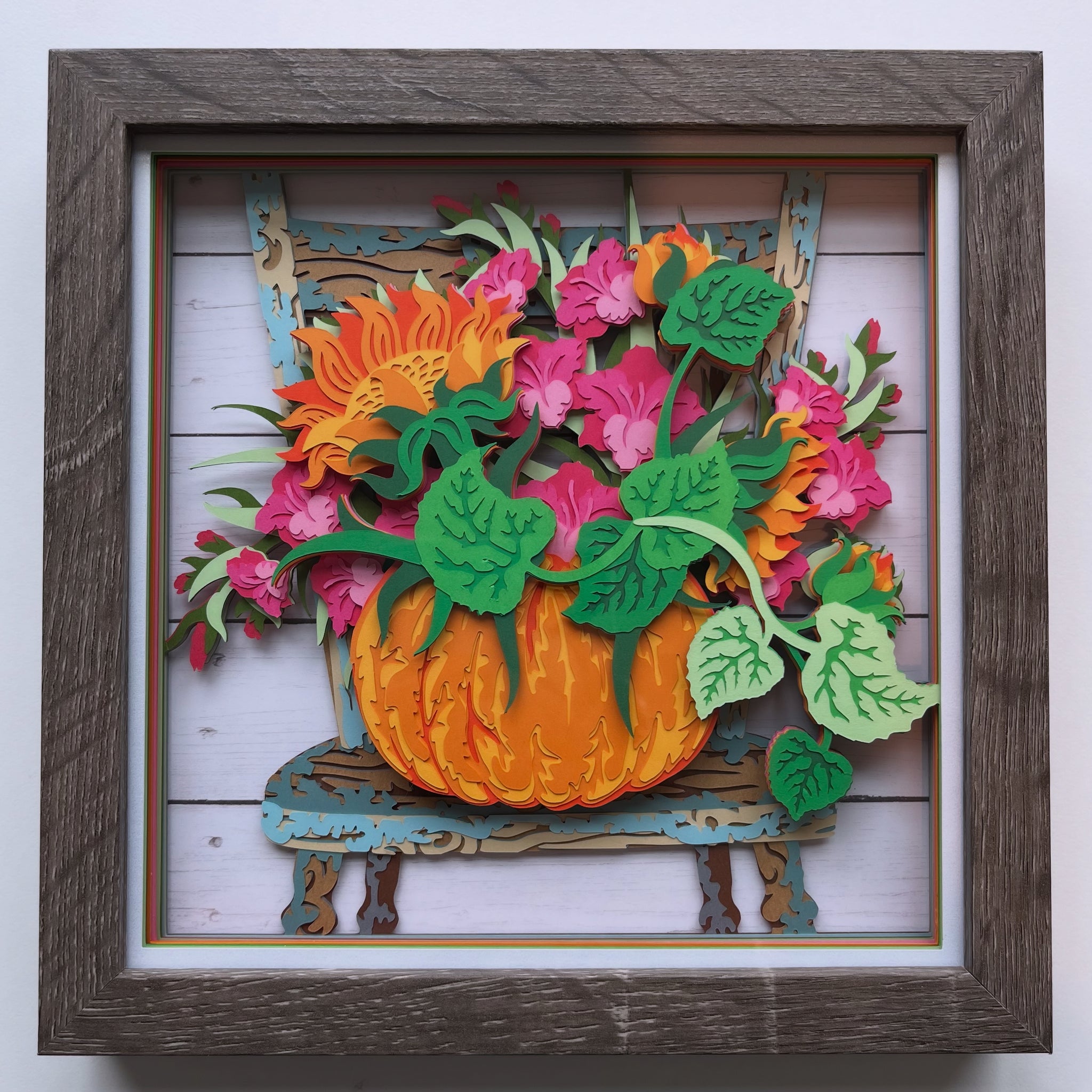 Pumpkin on Rustic Chair 3D Shadowbox