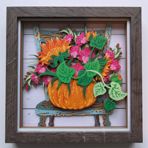 Pumpkin on Rustic Chair 3D Shadowbox