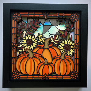 Stained Glass Pumpkins 3D Shadowbox