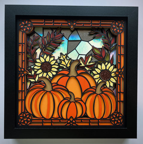 Stained Glass Pumpkins 3D Shadowbox