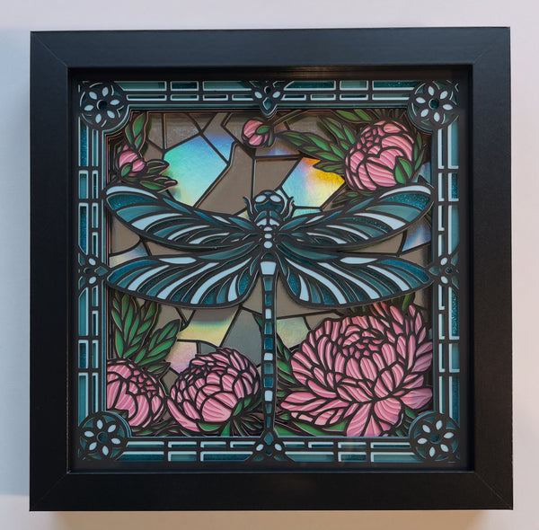 Stained Glass Dragonfly 3D Shadowbox