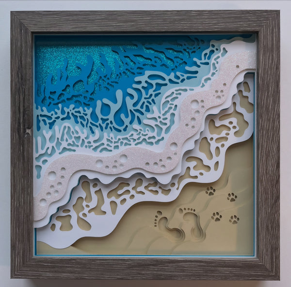 Beach Waves and Paw Prints 3D Shadowbox