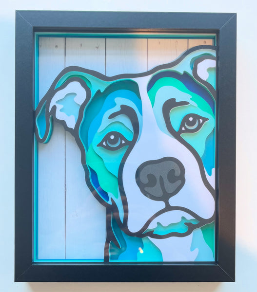 Dog Peeking Pitbull 3D Shadowbox - customizable