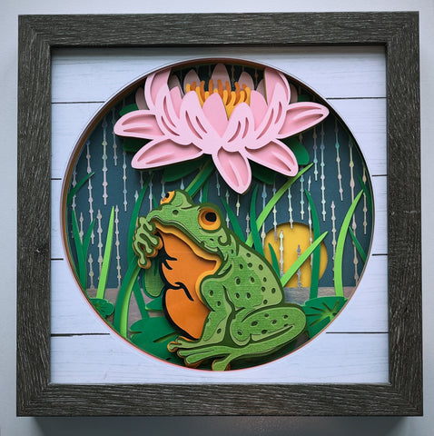 Frog under Lily Flower 3D Shadowbox